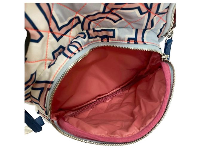 Timeless Mini zaino in pelle e cotone con logo Coco Mark di Chanel Rosa Bianco Blu - vista 11