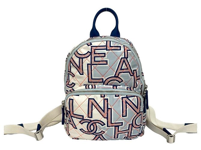 Timeless Mini zaino in pelle e cotone con logo Coco Mark di Chanel Rosa Bianco Blu - vista 2