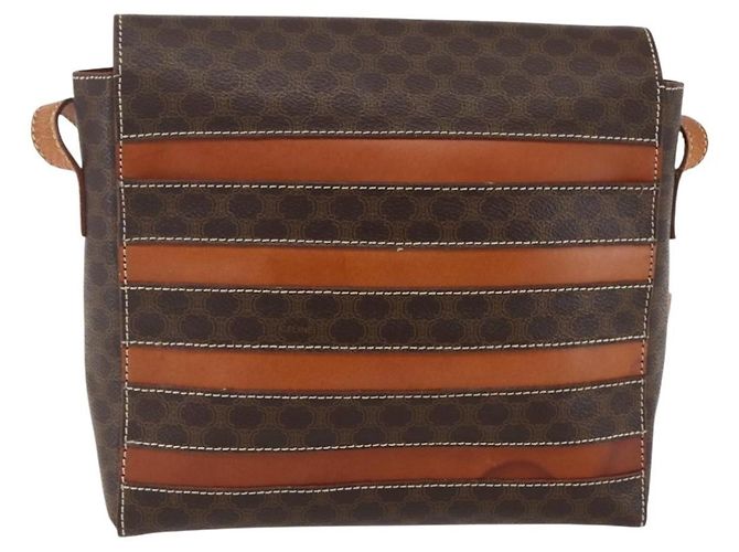 Céline Celine Vintage Macadam Canvas and Leather Marrone - vista 2