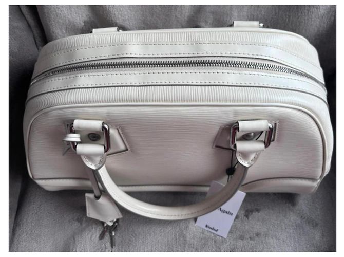 Borsa in pelle Louis Vuitton Montaigne PM Bowling Bianco - vista 5