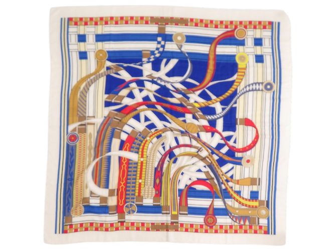 Silk In Sciarpa in seta e cashmere Hermès Carré 140 Jean Volt Epirouette Bianco Blu - vista 3