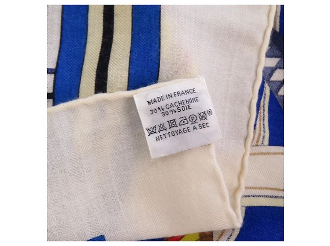 Silk In Sciarpa in seta e cashmere Hermès Carré 140 Jean Volt Epirouette Bianco Blu - vista 4