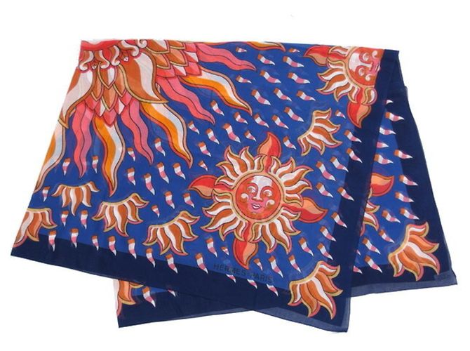 Sciarpa Pareo Muffler Grande Gloria Soli di Hermès Blu Multicolore Arancione - vista 2