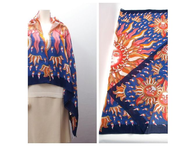 Sciarpa Pareo Muffler Grande Gloria Soli di Hermès Blu Multicolore Arancione - vista 3