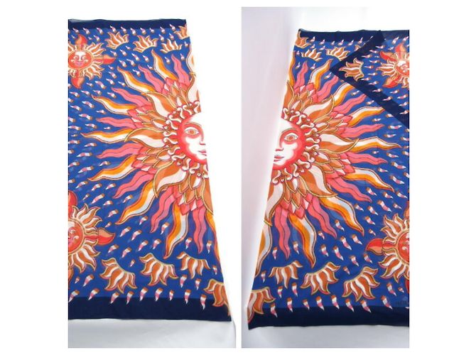 Sciarpa Pareo Muffler Grande Gloria Soli di Hermès Blu Multicolore Arancione - vista 4
