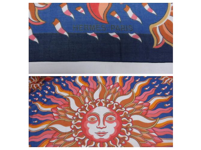 Sciarpa Pareo Muffler Grande Gloria Soli di Hermès Blu Multicolore Arancione - vista 5