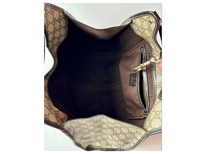 Borsa Gucci Jackie in tela monogram beige e pelle marrone - vista 12