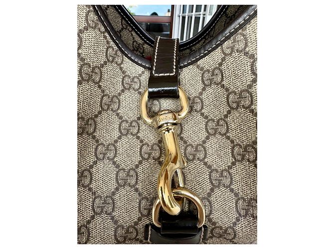 Borsa Gucci Jackie in tela monogram beige e pelle marrone - vista 4