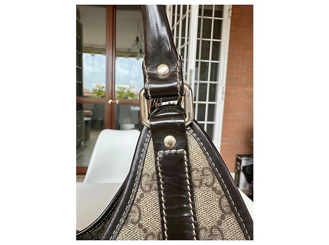 Borsa Gucci Jackie in tela monogram beige e pelle marrone - vista 5