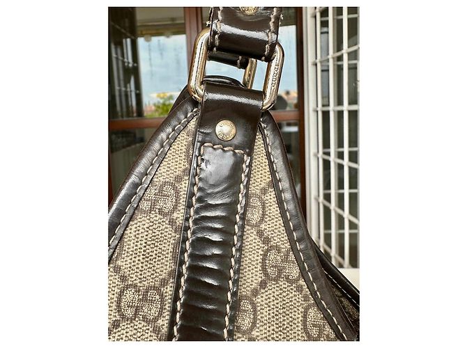 Borsa Gucci Jackie in tela monogram beige e pelle marrone - vista 6
