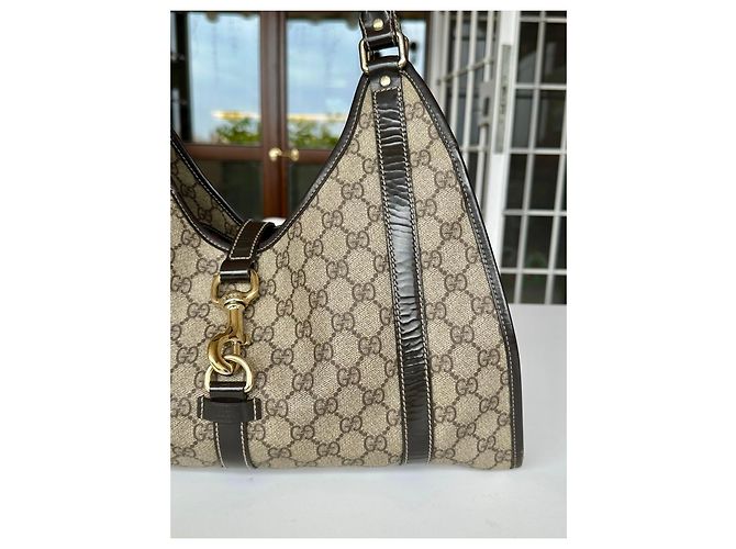 Borsa Gucci Jackie in tela monogram beige e pelle marrone - vista 7