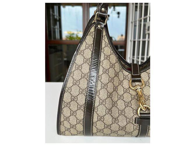 Borsa Gucci Jackie in tela monogram beige e pelle marrone - vista 8