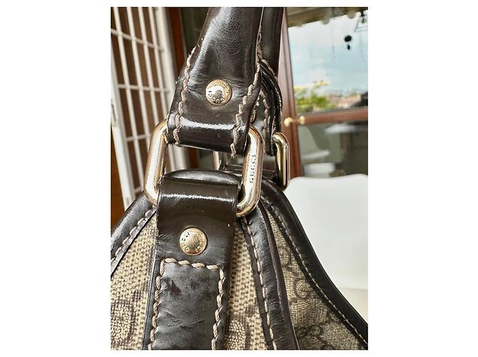 Borsa Gucci Jackie in tela monogram beige e pelle marrone - vista 9