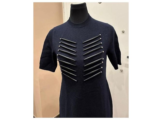 Abito in cashmere blu navy Louis Vuitton con decorazioni in borchie Blu scuro - vista 6