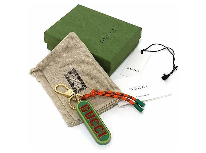 Portachiavi Gucci con supporto e charm D'oro Verde Arancione - vista 2