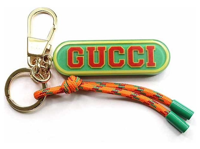 Portachiavi Gucci con supporto e charm D'oro Verde Arancione - vista 4