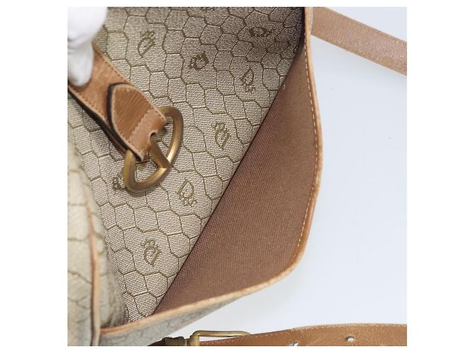 Borsa a Spalla in Tela Honeycomb PVC Beige Oro Auth 170997 Christian Dior D'oro - vista 23