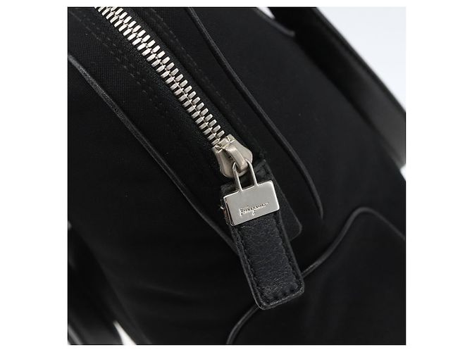 Borsa a mano Salvatore Ferragamo in nylon nero argento Auth BA10606 - vista 10