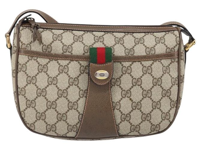 Borsa Sherry Line GG Supreme Web di GUCCI in PVC beige e oro 89 02 032 Auth 170109 D'oro - vista 13