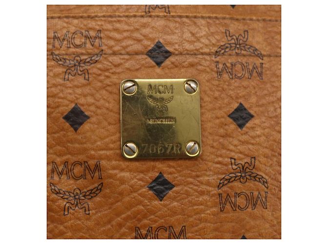 Borsa Tote Vicetos Logogram MCM in PVC Marrone Oro Auth BA10363 D'oro - vista 12