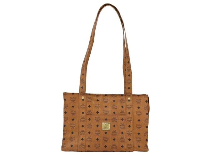 Borsa Tote Vicetos Logogram MCM in PVC Marrone Oro Auth BA10363 D'oro - vista 13