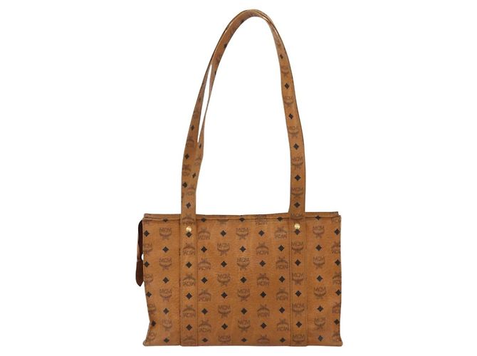 Borsa Tote Vicetos Logogram MCM in PVC Marrone Oro Auth BA10363 D'oro - vista 2