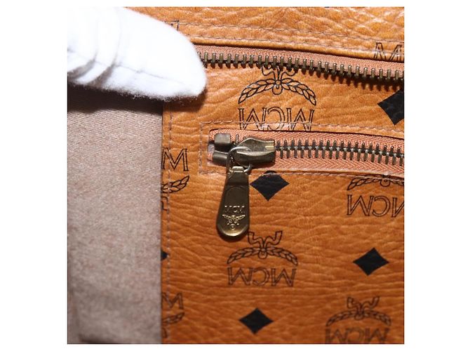 Borsa Tote Vicetos Logogram MCM in PVC Marrone Oro Auth BA10363 D'oro - vista 20