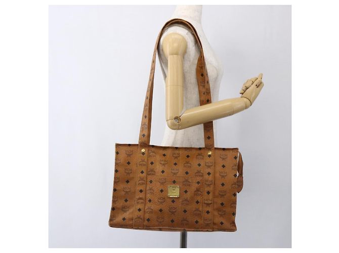 Borsa Tote Vicetos Logogram MCM in PVC Marrone Oro Auth BA10363 D'oro - vista 22