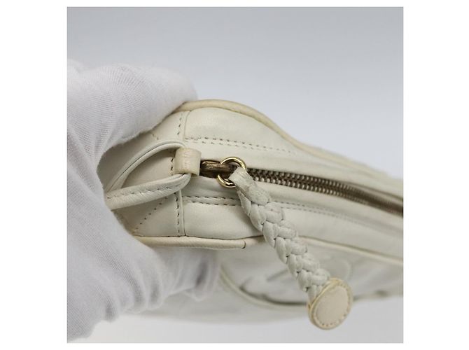 CHANEL Borsa a Spalla Matelassé Pelle Bianca Oro CC Auth BA10848 Bianco D'oro - vista 10
