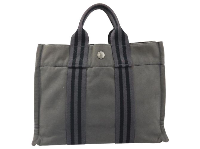 Hermès HERMES Fourre Tout PM Bolsa de Mano Lona Gris Plata Auth ti3712 Castaño - vista 13