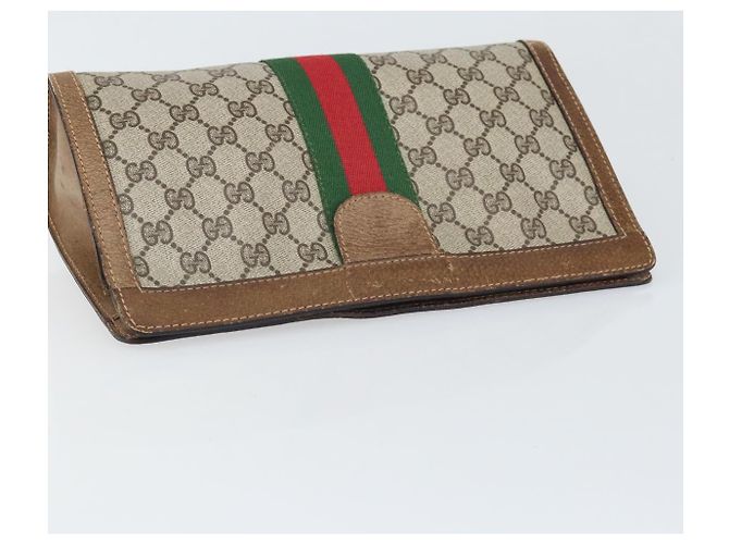 GUCCI GG Supreme Web Sherry Line Clutch Bag PVC Beige Rosso Auth ti3685 - vista 5