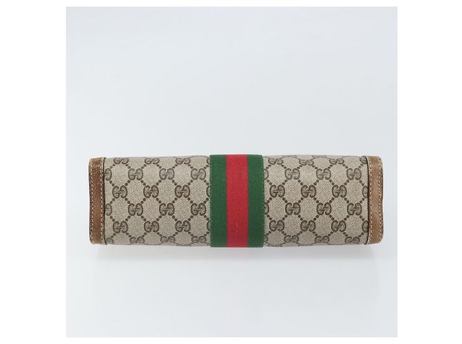 GUCCI GG Supreme Web Sherry Line Clutch Bag PVC Beige Rosso Auth ti3685 - vista 6