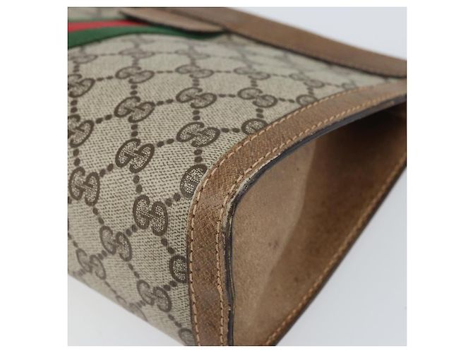 GUCCI GG Supreme Web Sherry Line Clutch Bag PVC Beige Rosso Auth ti3685 - vista 7