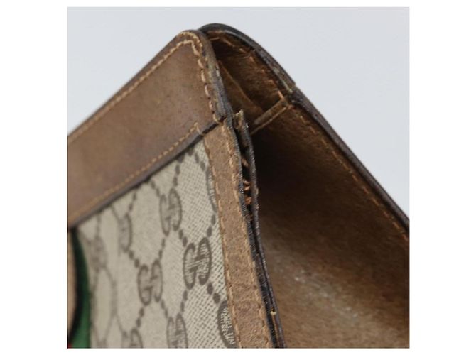 GUCCI GG Supreme Web Sherry Line Clutch Bag PVC Beige Rosso Auth ti3685 - vista 8