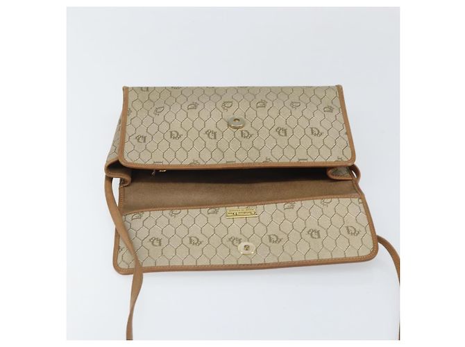 Christian Dior Borsa a spalla in tela a nido d'ape PVC beige oro Auth ka2361 - vista 10