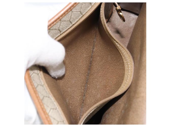 Christian Dior Borsa a spalla in tela a nido d'ape PVC beige oro Auth ka2361 - vista 12