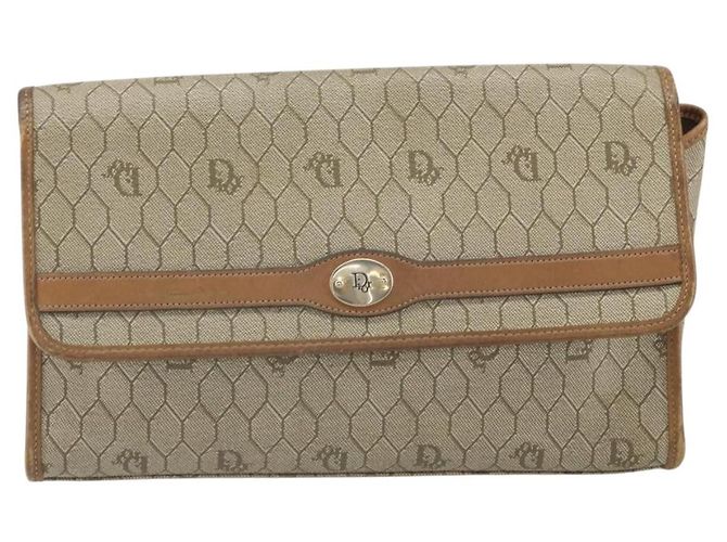 Christian Dior Borsa a spalla in tela a nido d'ape PVC beige oro Auth ka2361 - vista 13