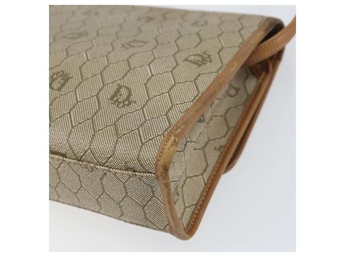 Christian Dior Borsa a spalla in tela a nido d'ape PVC beige oro Auth ka2361 - vista 15