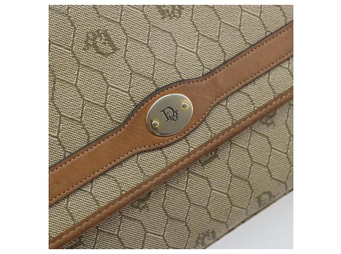 Christian Dior Borsa a spalla in tela a nido d'ape PVC beige oro Auth ka2361 - vista 17