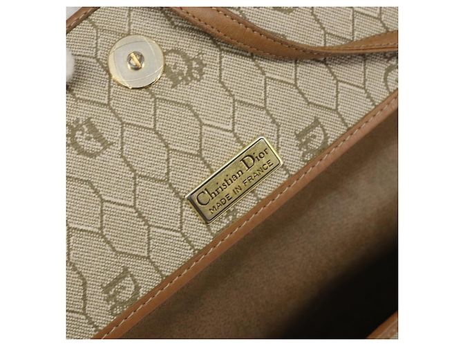Christian Dior Borsa a spalla in tela a nido d'ape PVC beige oro Auth ka2361 - vista 18