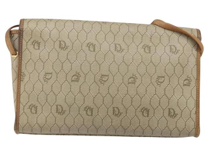 Christian Dior Borsa a spalla in tela a nido d'ape PVC beige oro Auth ka2361 - vista 2