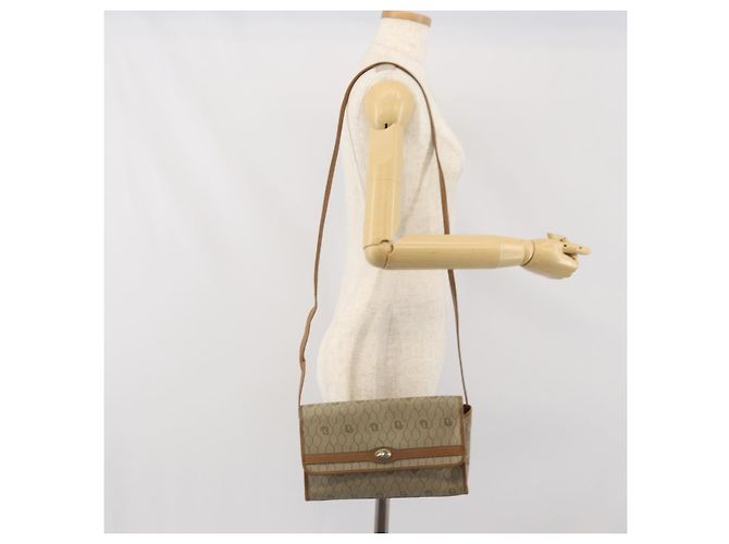 Christian Dior Borsa a spalla in tela a nido d'ape PVC beige oro Auth ka2361 - vista 22