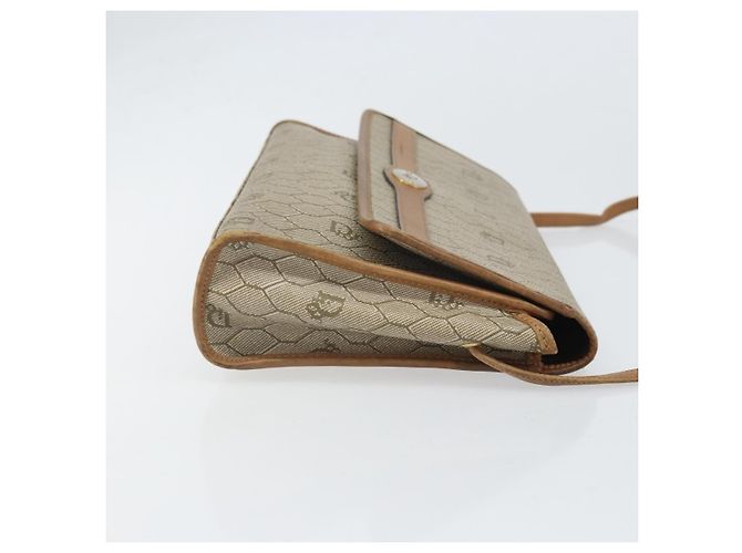 Christian Dior Borsa a spalla in tela a nido d'ape PVC beige oro Auth ka2361 - vista 3