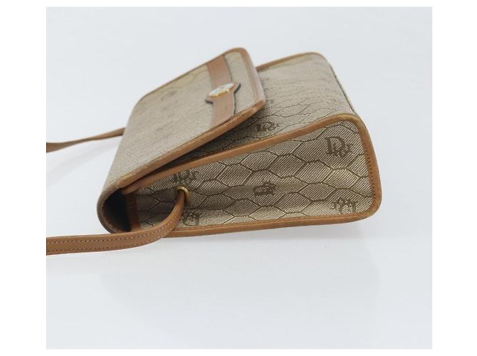 Christian Dior Borsa a spalla in tela a nido d'ape PVC beige oro Auth ka2361 - vista 4