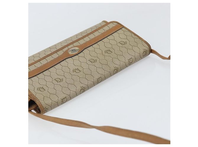 Christian Dior Borsa a spalla in tela a nido d'ape PVC beige oro Auth ka2361 - vista 6