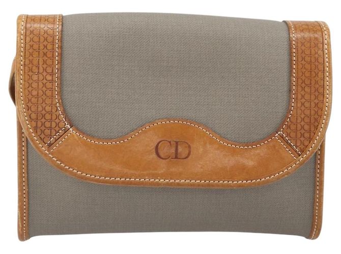 Borsa a Spalla Christian Dior in PVC Pelle Grigia Oro Auth ti3765 Marrone D'oro - vista 13