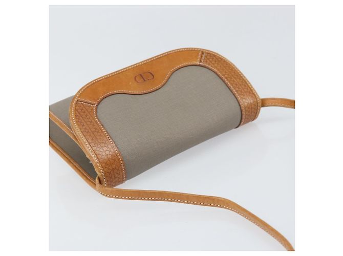 Borsa a Spalla Christian Dior in PVC Pelle Grigia Oro Auth ti3765 Marrone D'oro - vista 6