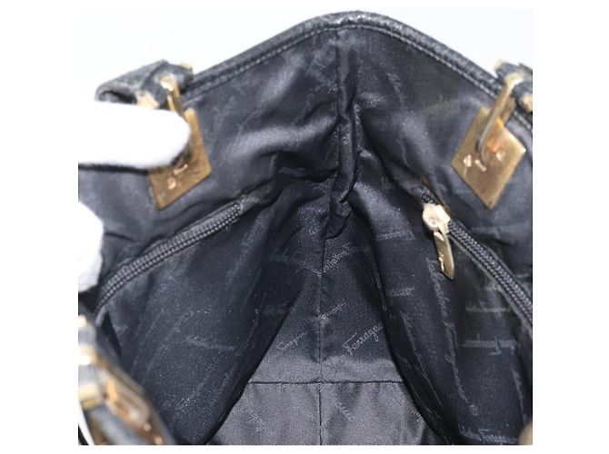 Borsa Tote Salvatore Ferragamo in tela nera e oro Auth BA10431 Nero D'oro - vista 18