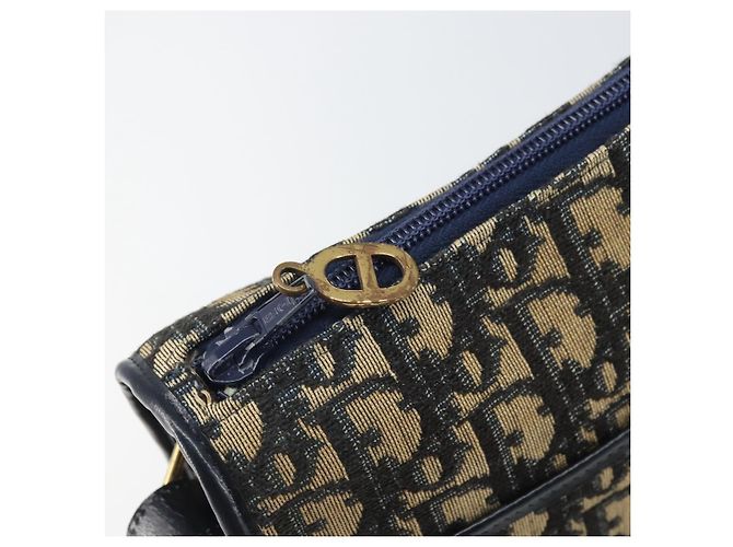 Borsa a Spalla in Tela Trotter Christian Dior Blu Navy Oro Auth 171117 - vista 10