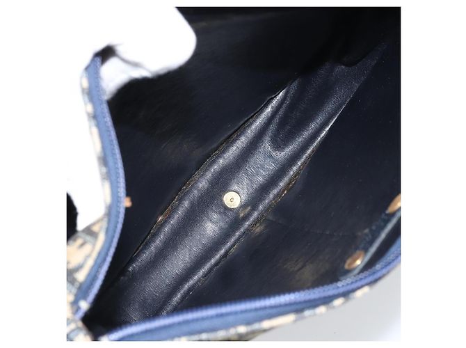 Borsa a Spalla in Tela Trotter Christian Dior Blu Navy Oro Auth 171117 - vista 12